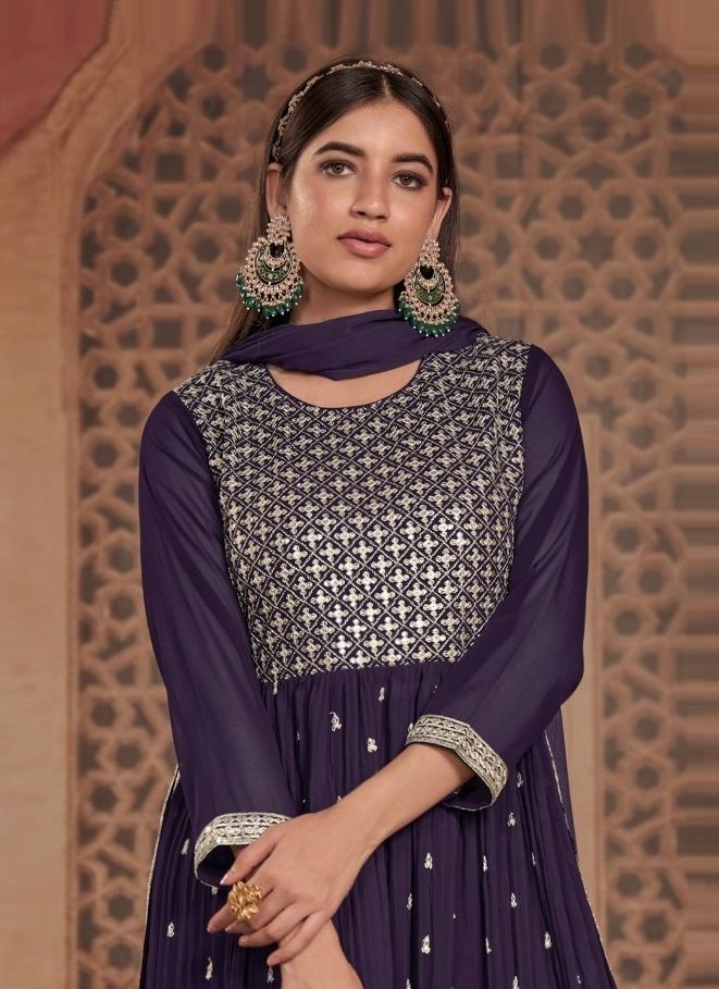 Violet Georgette Embroidered Party-Wear Designer Palazzo Suits in Chandler