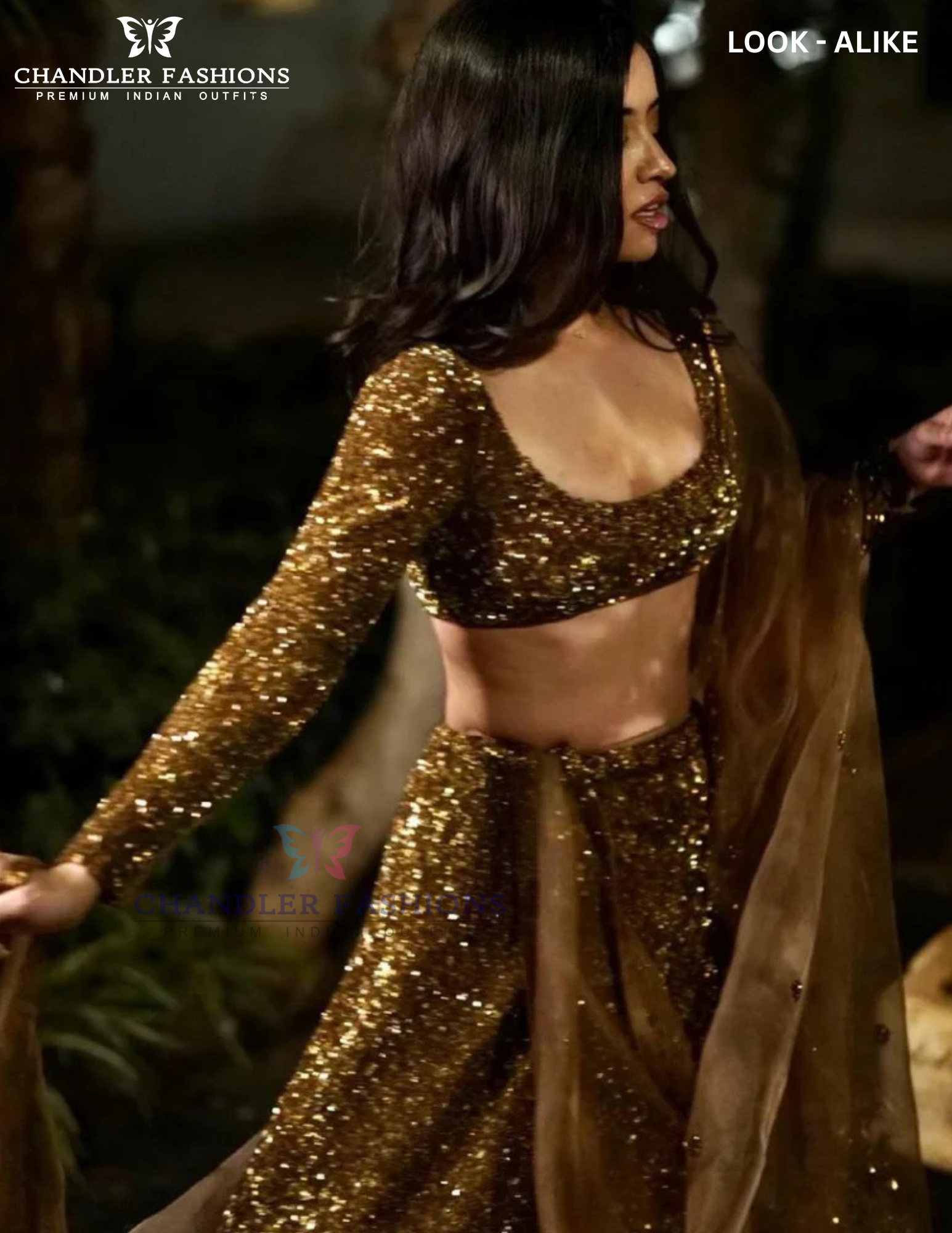 Golden Color Sequins Work Lehenga In USA