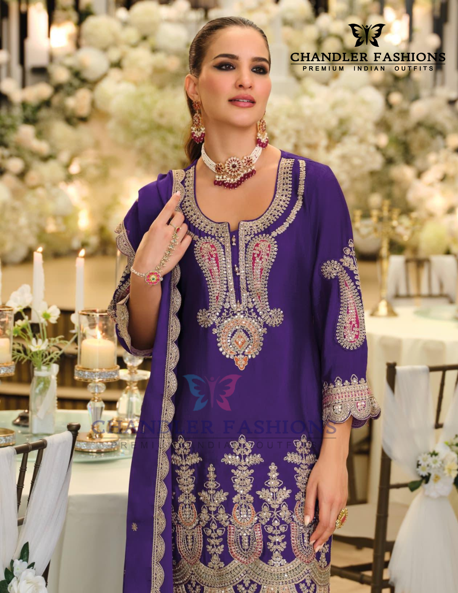 Purple Color Chinon With Embroidery Work Palazzo Suits And Dupatta In USA