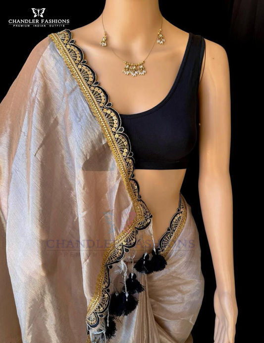 Wonderful Light Beige Color Tissue Silk Saree For Women