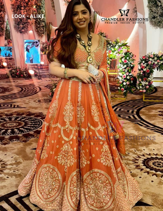 Appealing Orange Color Georgette With Sequins Work Lehenga Choli For Women
