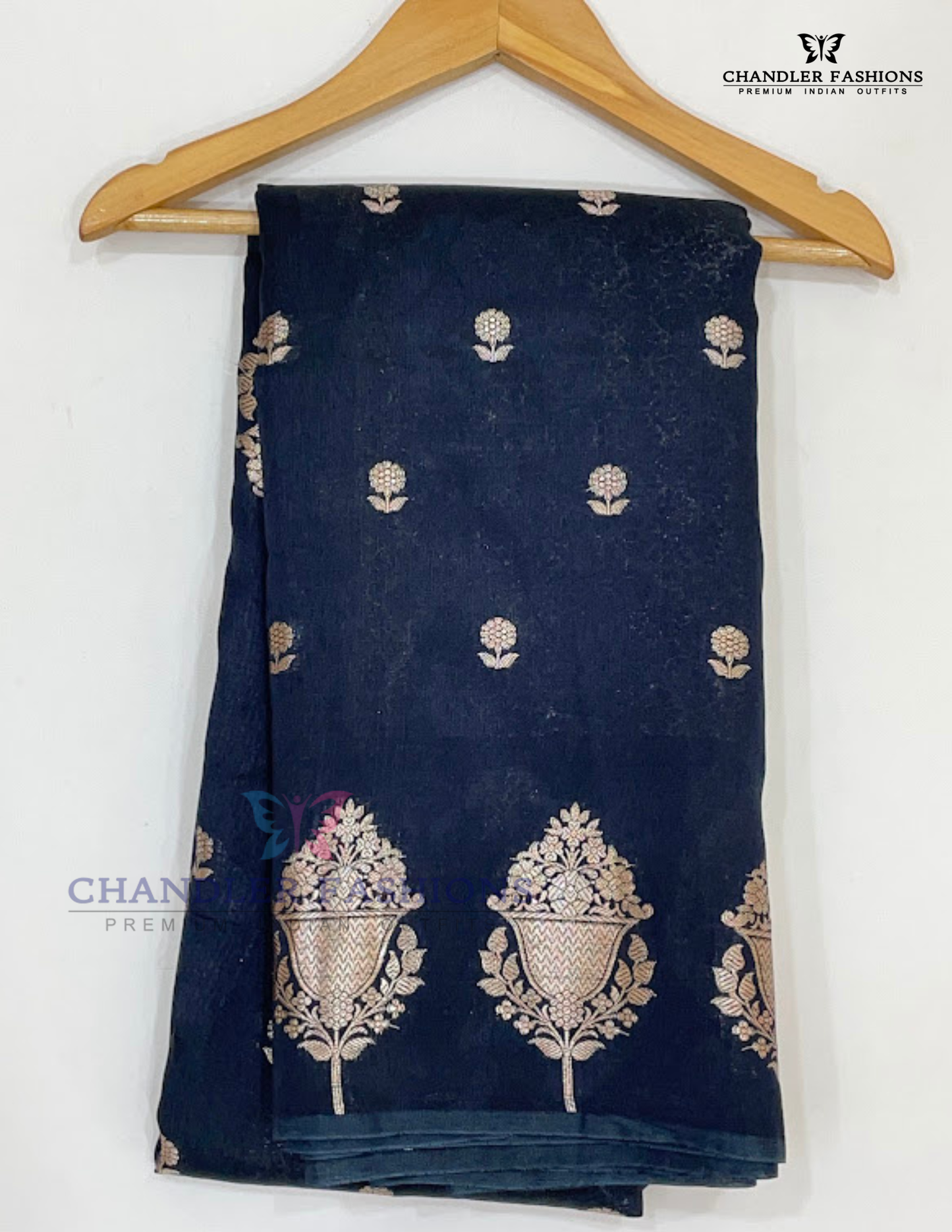 Pretty Black Color Silk Cotton With Gold Zari Saree Near Me