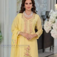 Light Yellow Color Chinon With Embroidery Work Salwar Suits For Near Me