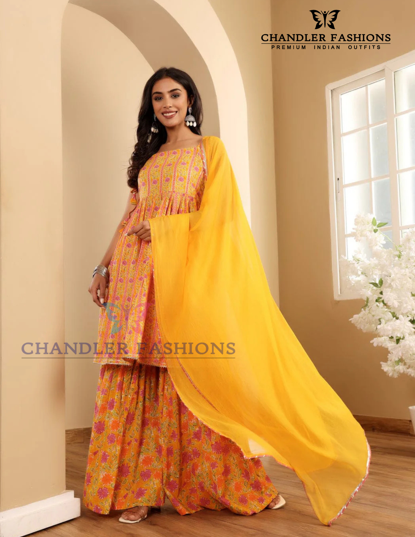 Yellow Color Cotton Sharara Suits In USA