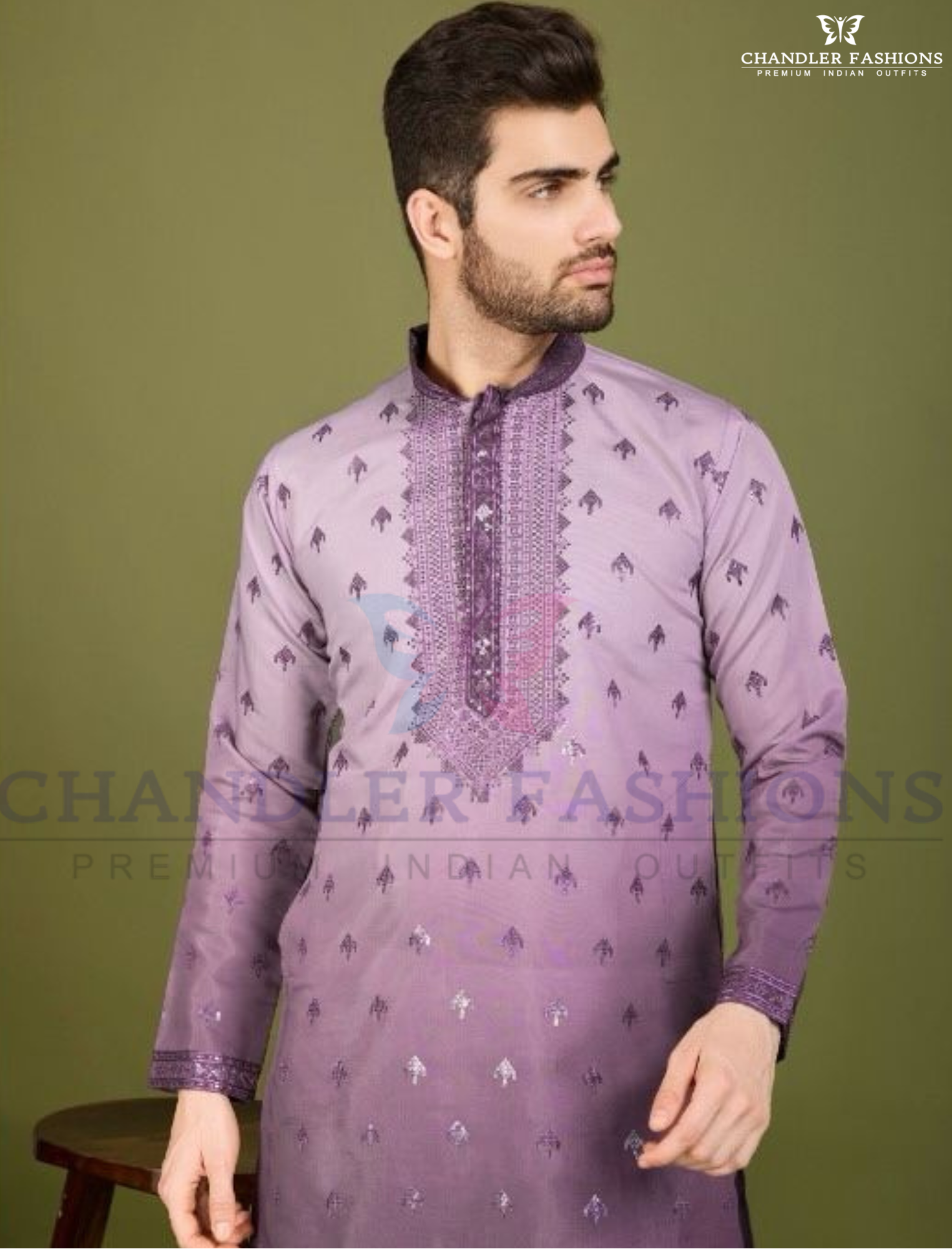Purple Color Embroidery Cotton Set For Men In USA