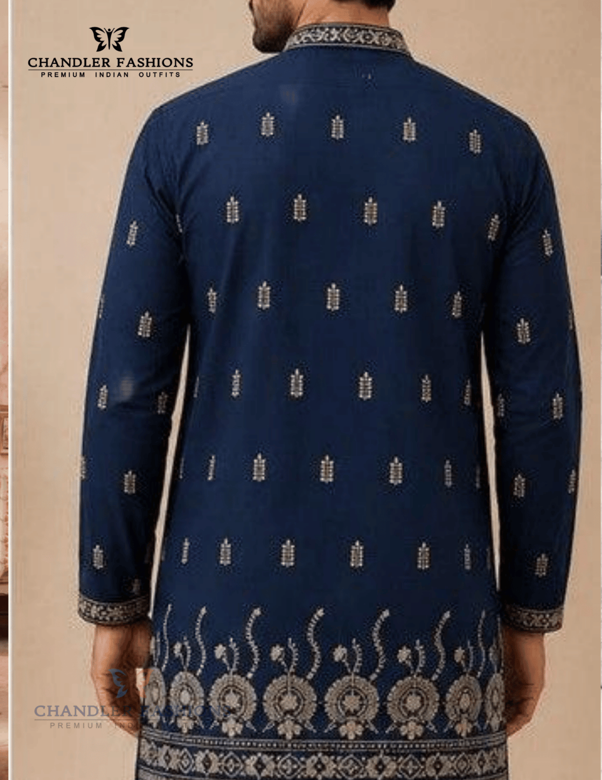 Delightful Navy Blue Color Cotton With Print Work Men's Kurta Near Me