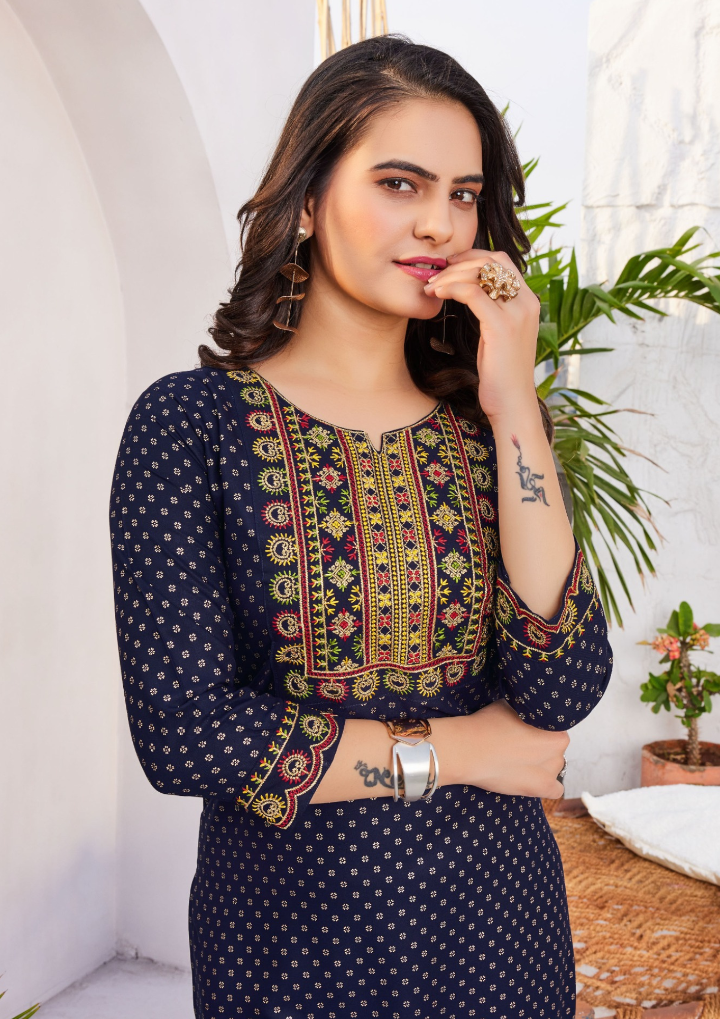 Charming Dark Blue Colored Rayon Kurti Near Me