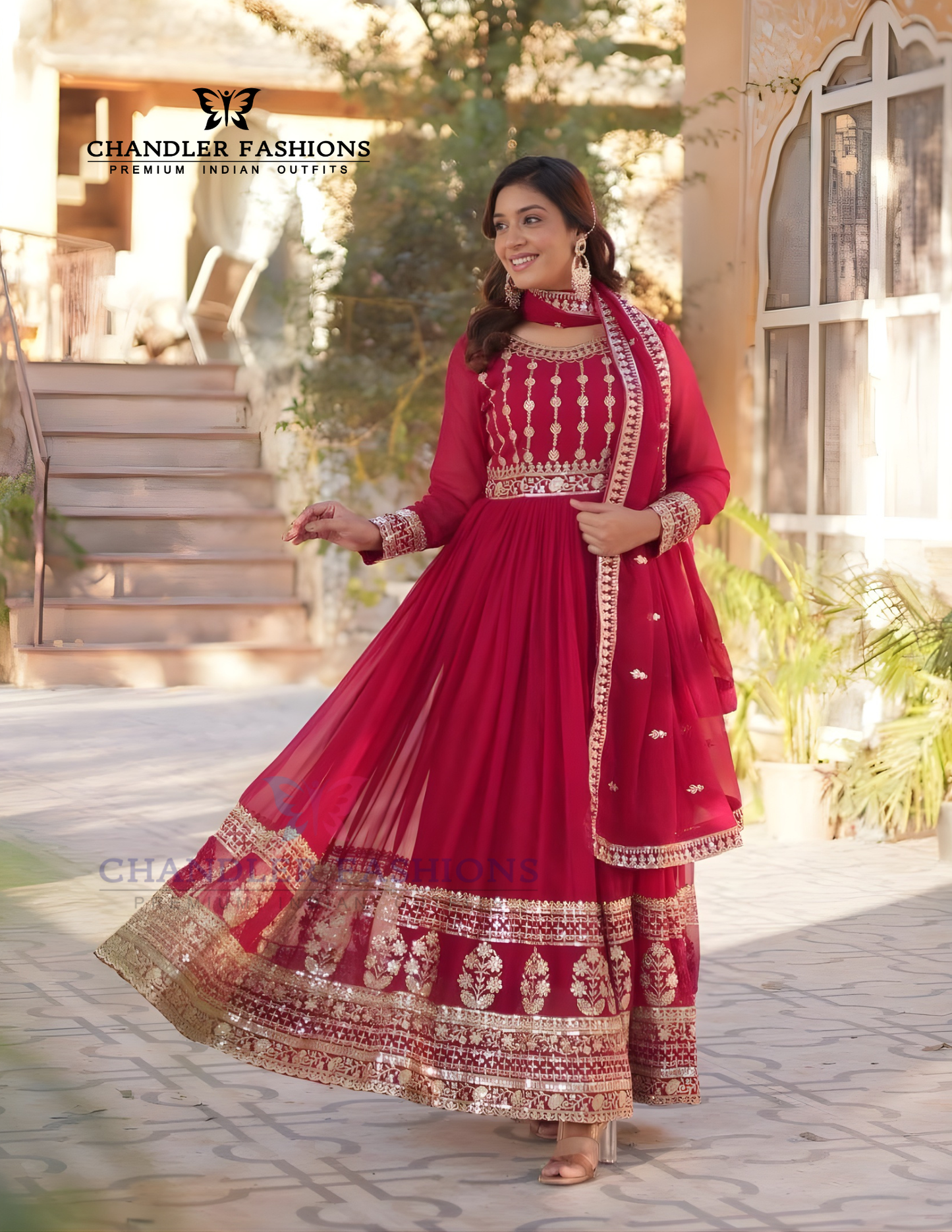 Rani Pink Color Faux Blooming With Sequins Work Gown In USA