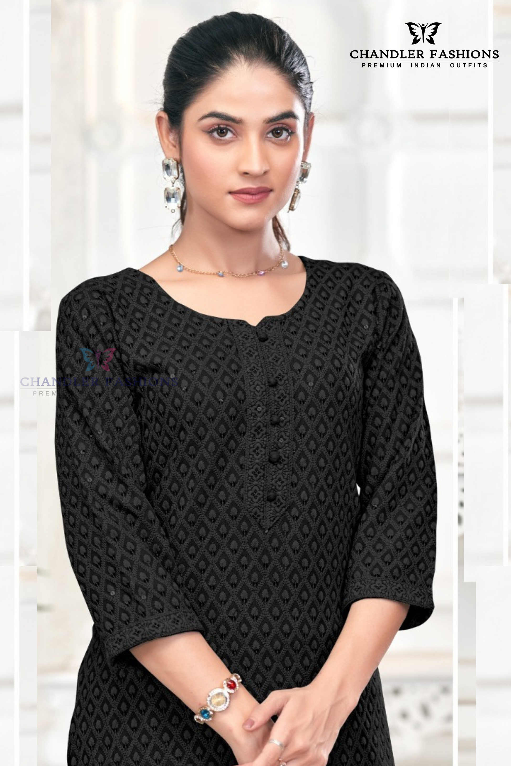 Stunning Black Color Rayon With Embroidery Work Kurti Near Me