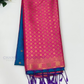 Beautiful Blue Color Gold Zari Work Soft Silk Saree With Pink Color Pallu For Women