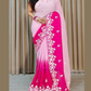 Attractive Pink Colored Faux Georgette Crush Pattern Sequins Work Saree For Women