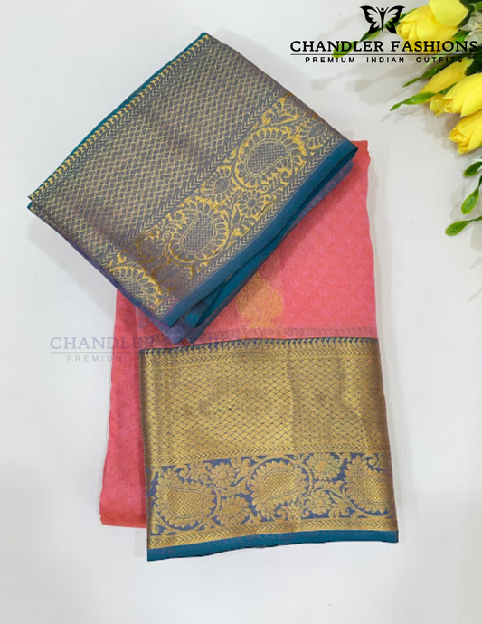 Charming Pink Color Pure Kanchi Silk Gold Zari Work Saree For Women - SILKMARK CERTIFIED