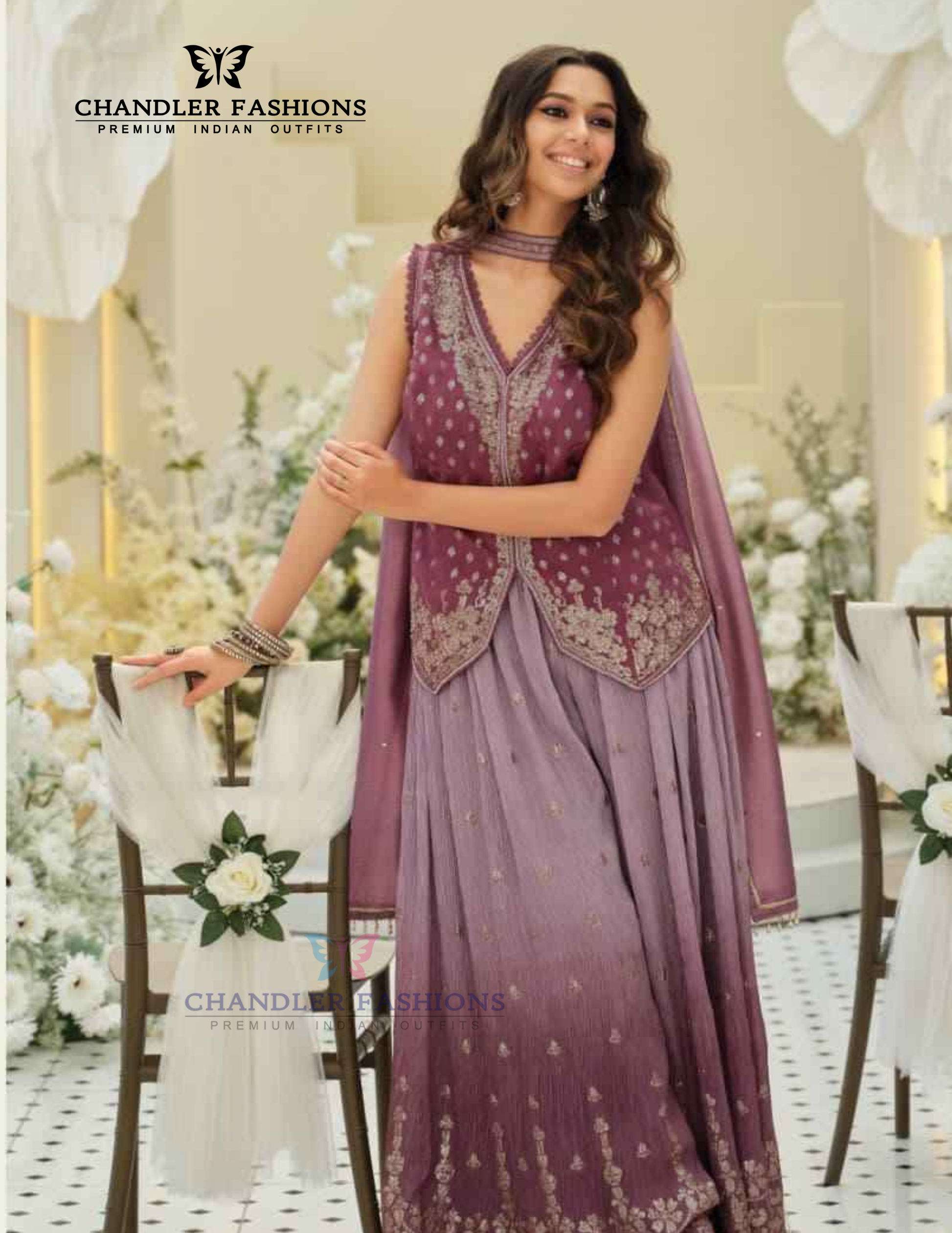 Purple Color Pure Viscose Palazzo Suits With Embroidery Work In Chandler