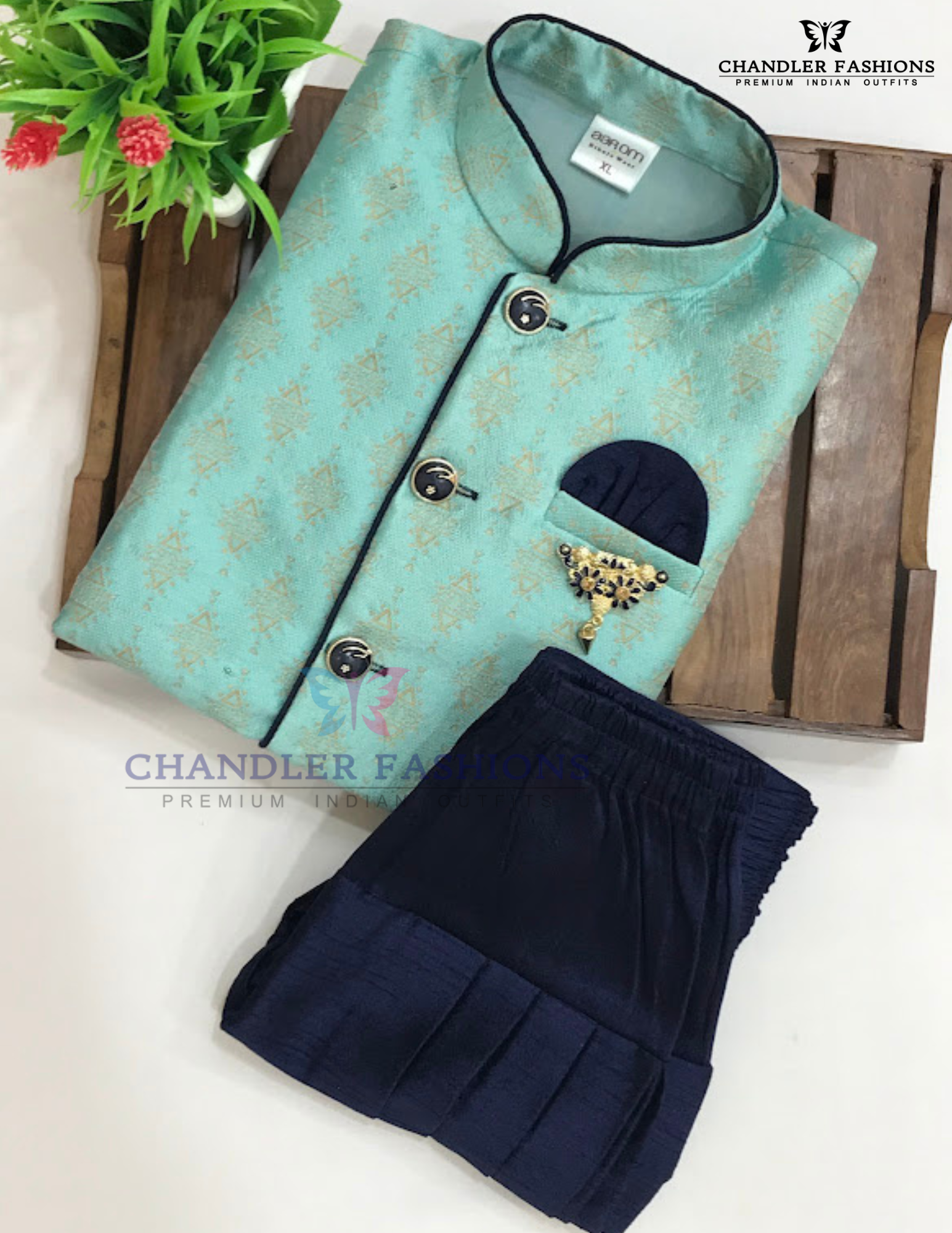 Blue Color Sherwani Suit With Brooch Pin In USA