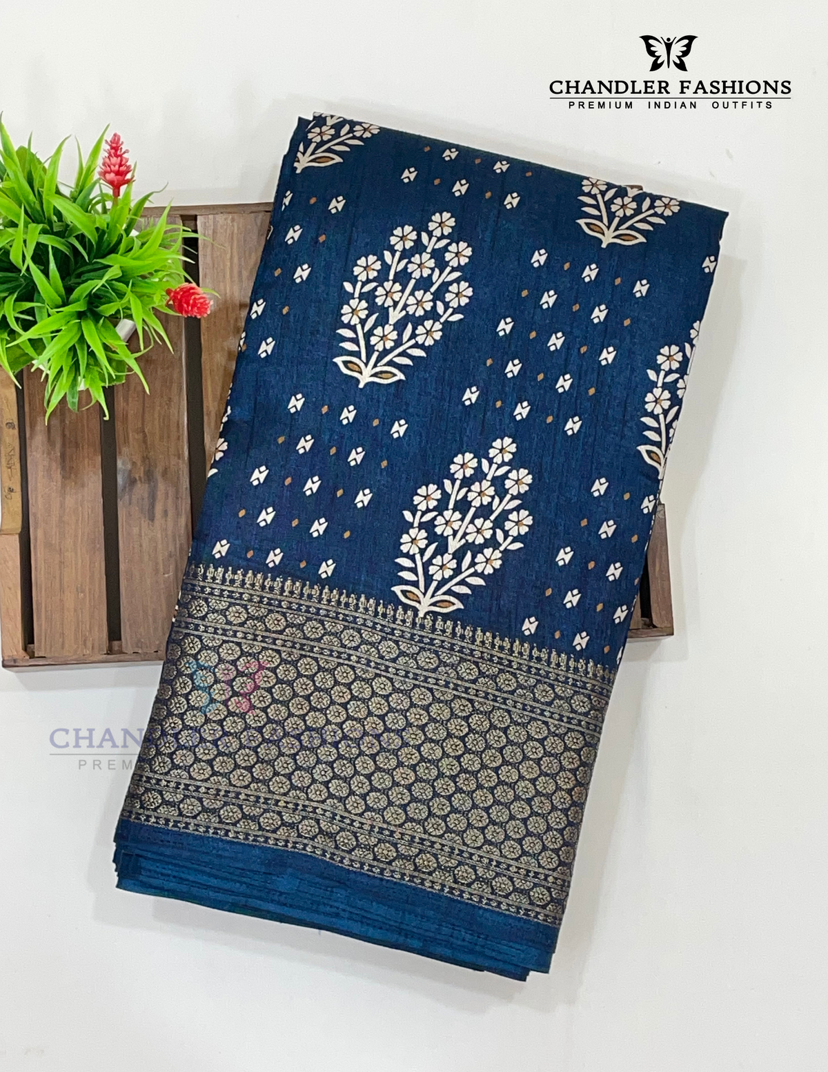 Blue Color Silk Cotton Saree With Printed Work Near Me 