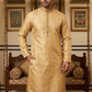 Charming Gold Color Zari Brocade With Linning Embroidery Work Kurta Pajama Pant For Men