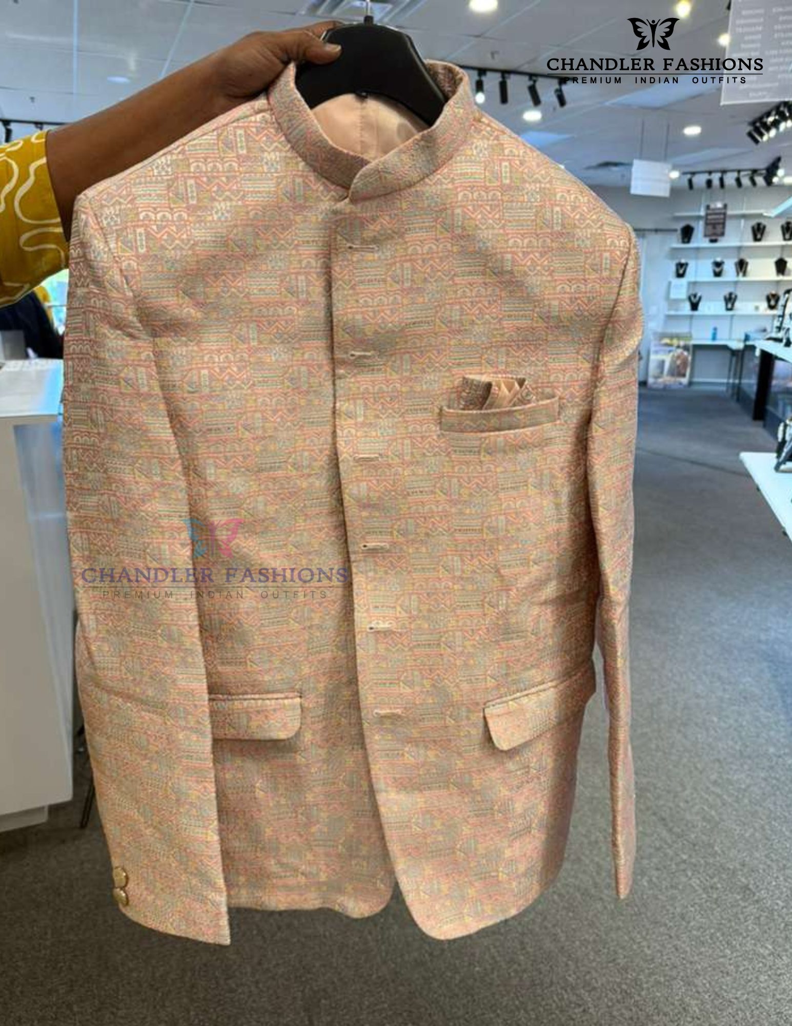 Peach Color Embroidery And Sequins Work Men's Blazer