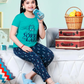 Fabulous Kids Teal Blue And Dark Blue Printed Cotton Night Wear