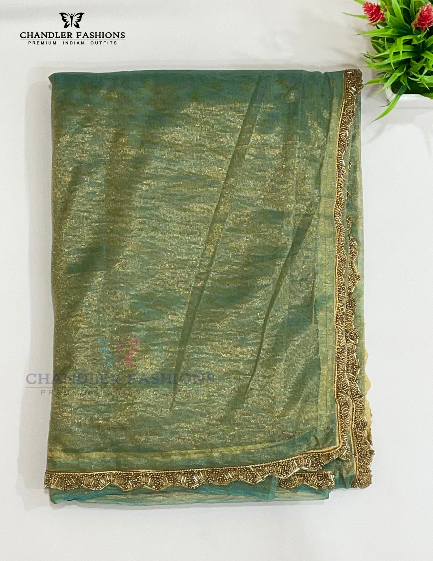 Attractive Green Color Saree Soft Organza With Beads Border Work For Women Near Me