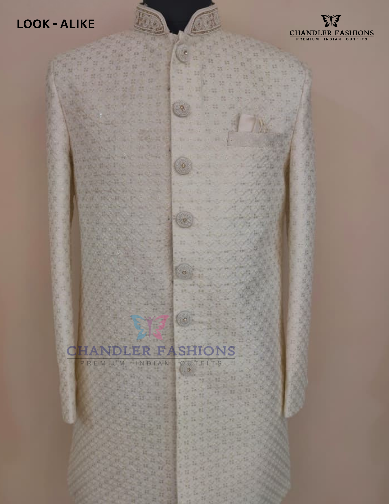 Amazing Cream Color With Hand Embroidery And Sequins Work Silk Sherwani Suit For Men - PREMIUM QUALITY