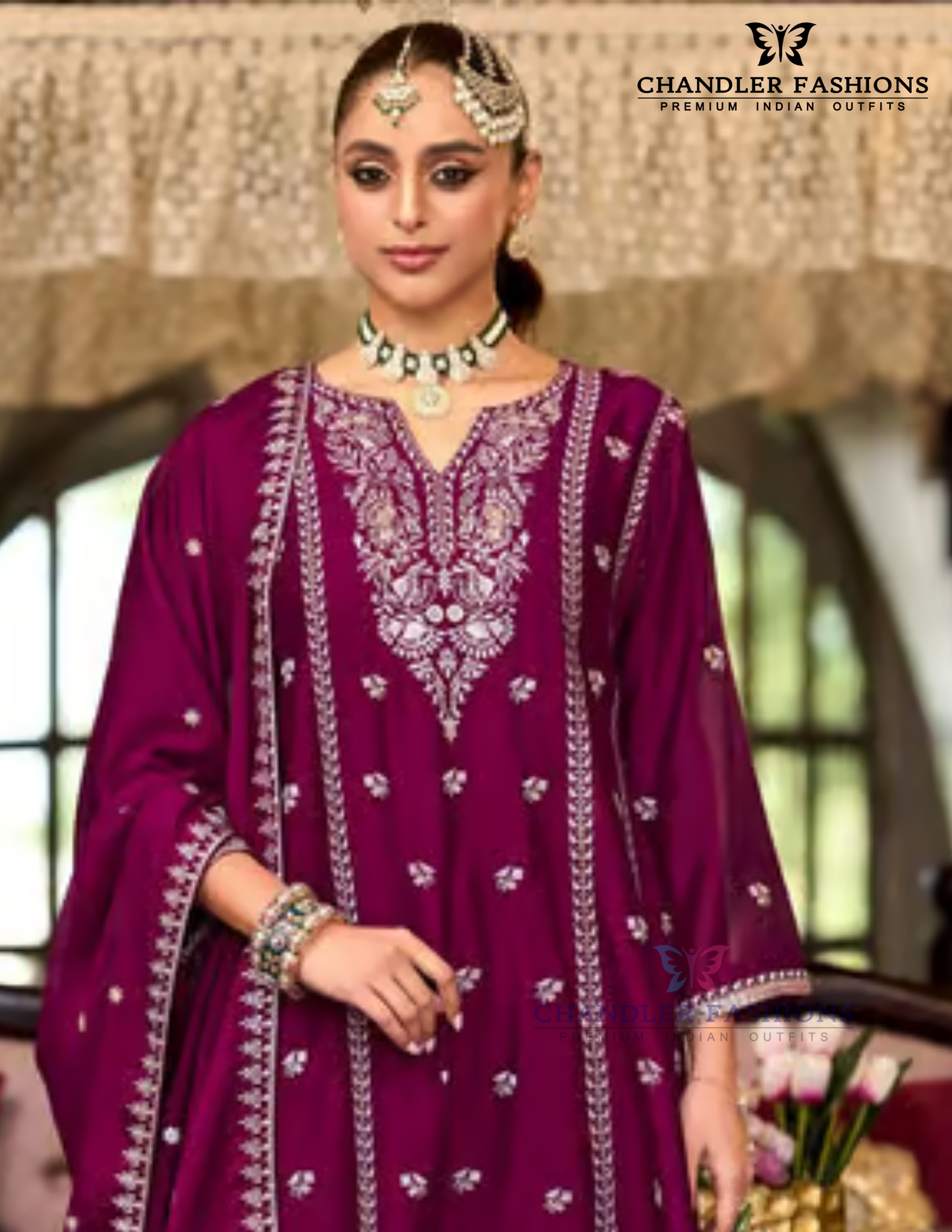  Wine Color Heavy Chinon Salwar Suits With Embroidery Work In USA