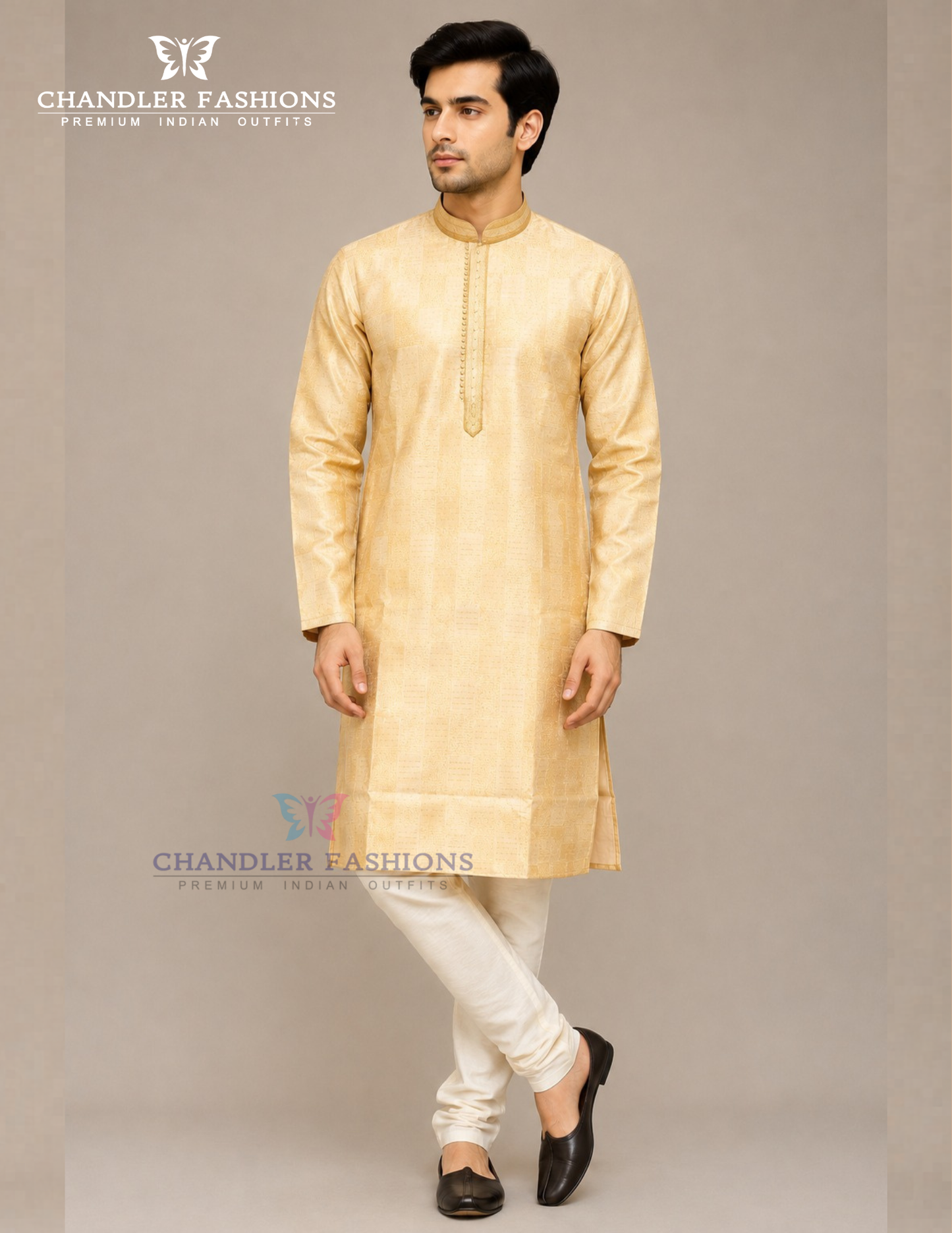 Gorgeous Light Mustard Yellow Color Jacquard Silk Embroidery Work Men's Kurta
