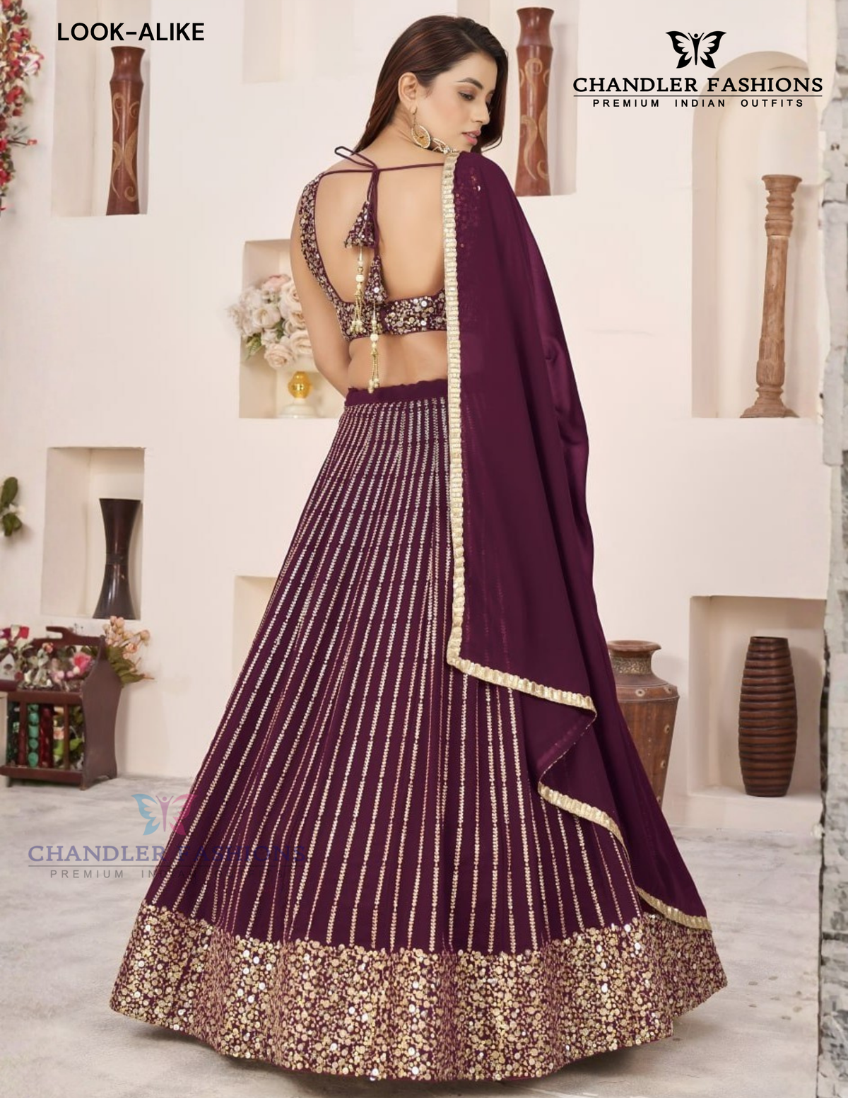  Wine Color Georgette Lehenga Choli With Sequins And Embroidery Work In Chandler