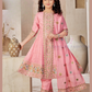 Wonderful Pink Color Chanderi Cotton Embroidery Work Kurti Suit With Dupatta Set For Girls