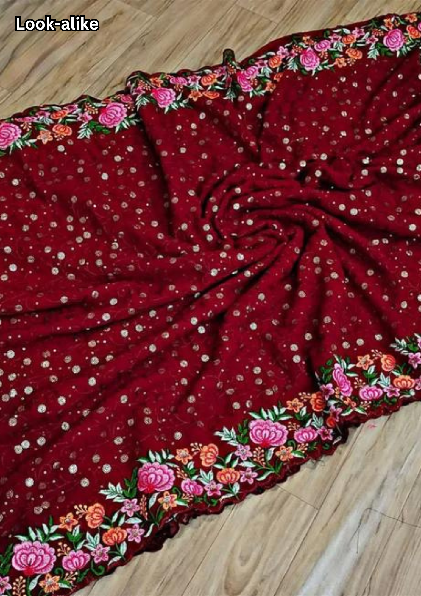 Attractive Red Color Thread Work Embroidery Sequins Georgette Saree Near Me