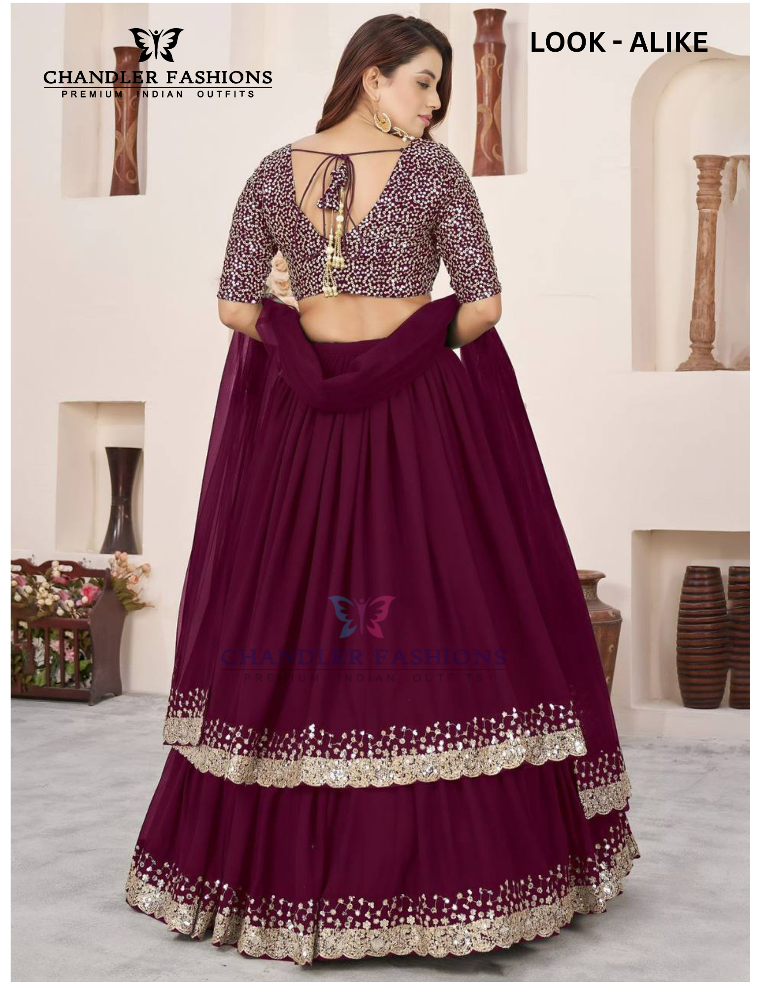 Wine Color Georgette With Embroidery And Sequins Work Lehenga In USA