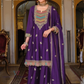 Ravishing Dark Violet Color Heavy Chinon Palazzo Suits With Embroidery Work Near Me