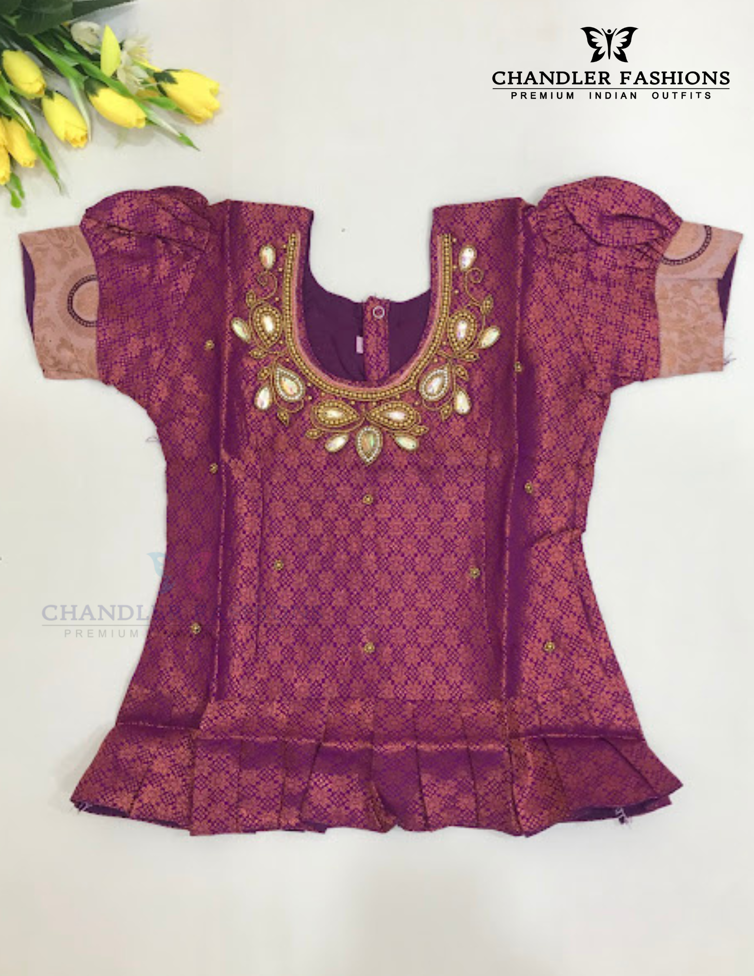 Pleasing Purple Colored Silk Langa Sets With Stone Work In Yuma