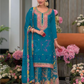 Beautiful Blue Color Chinon Embroidery Work Palazzo Suits With Dupatta