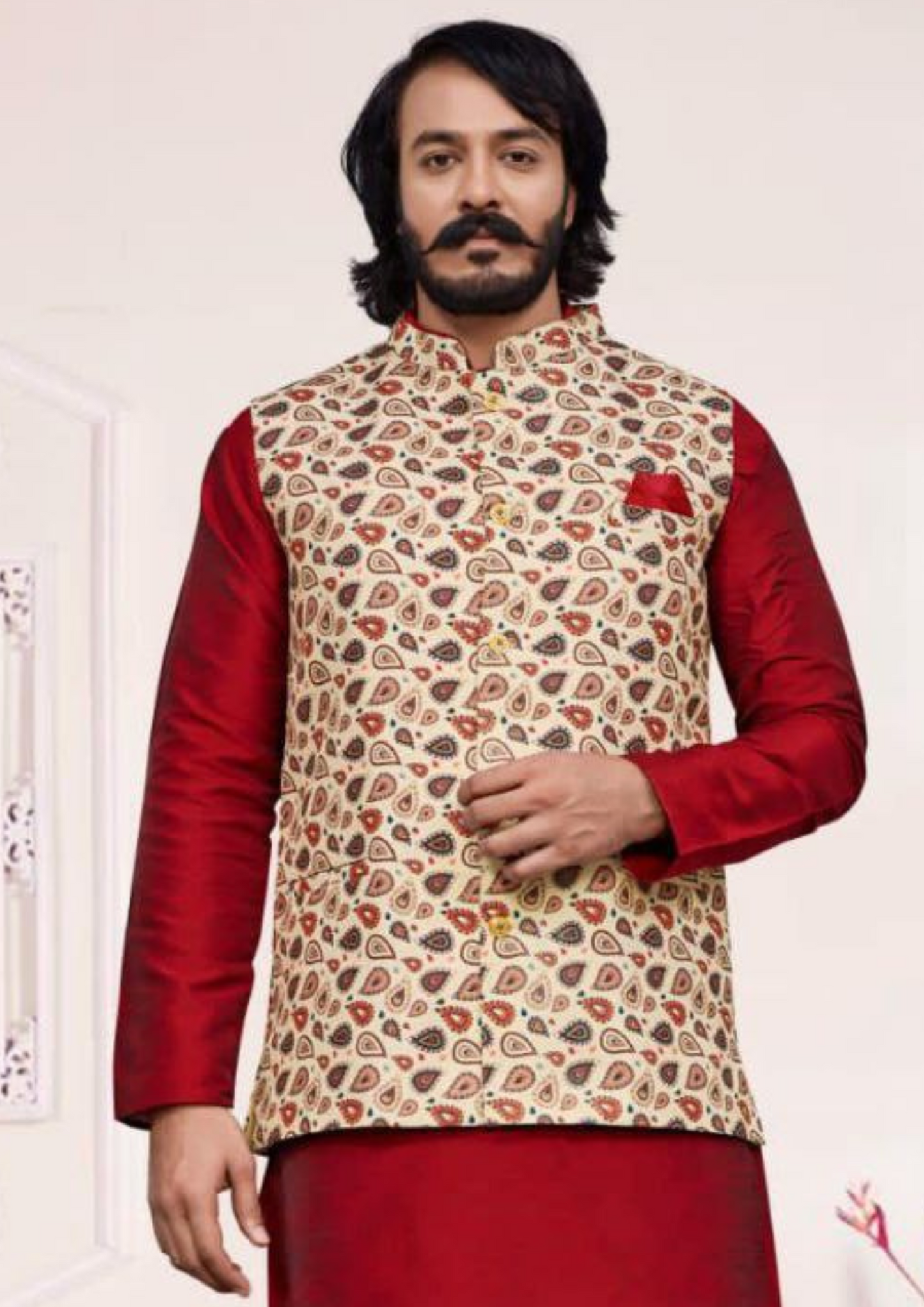 Elegant Maroon Color Digital Print Work With Silk Kurta Near Me