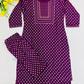 Attractive Purple Color Cotton With Embroidery And Printed Work Kurti Suits For Women