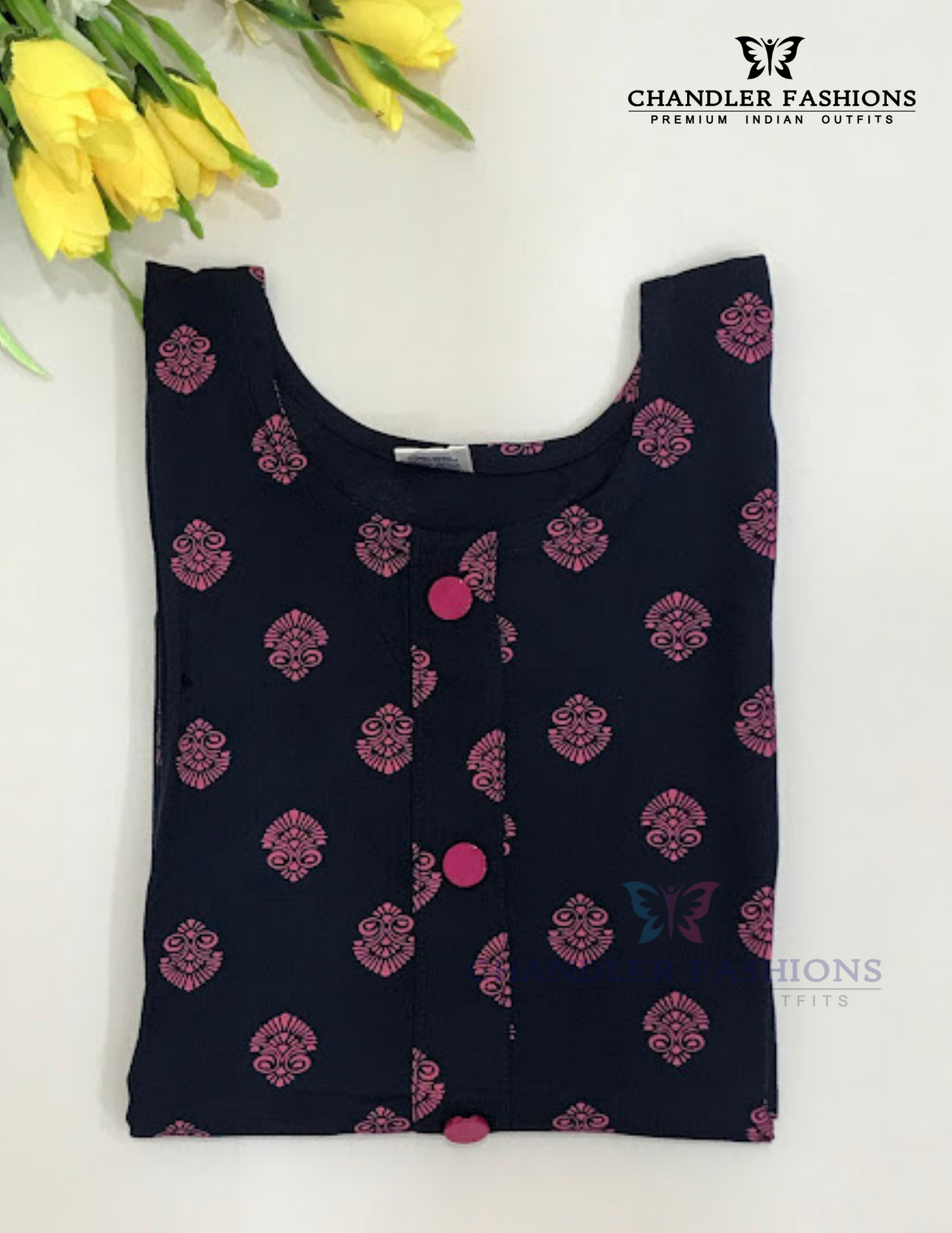 Alluring Blue Color Rayon Printed Work Kurti For Girls Near Me