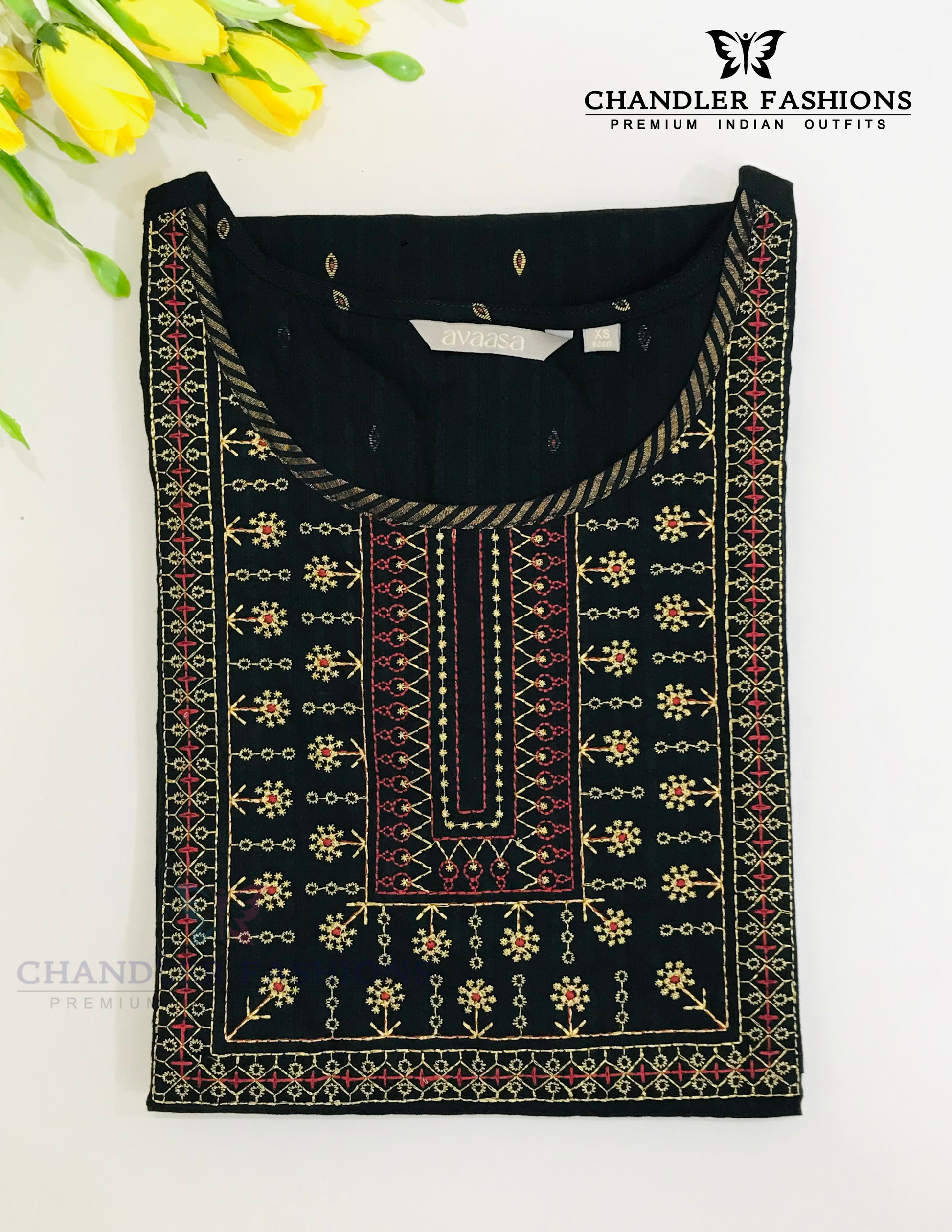 Alluring Black Color Cotton Kurti With Embroidary Work For Women Near Me