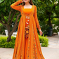 Alluring Printed Orange Shrug Style Indo Western Gown Near Me