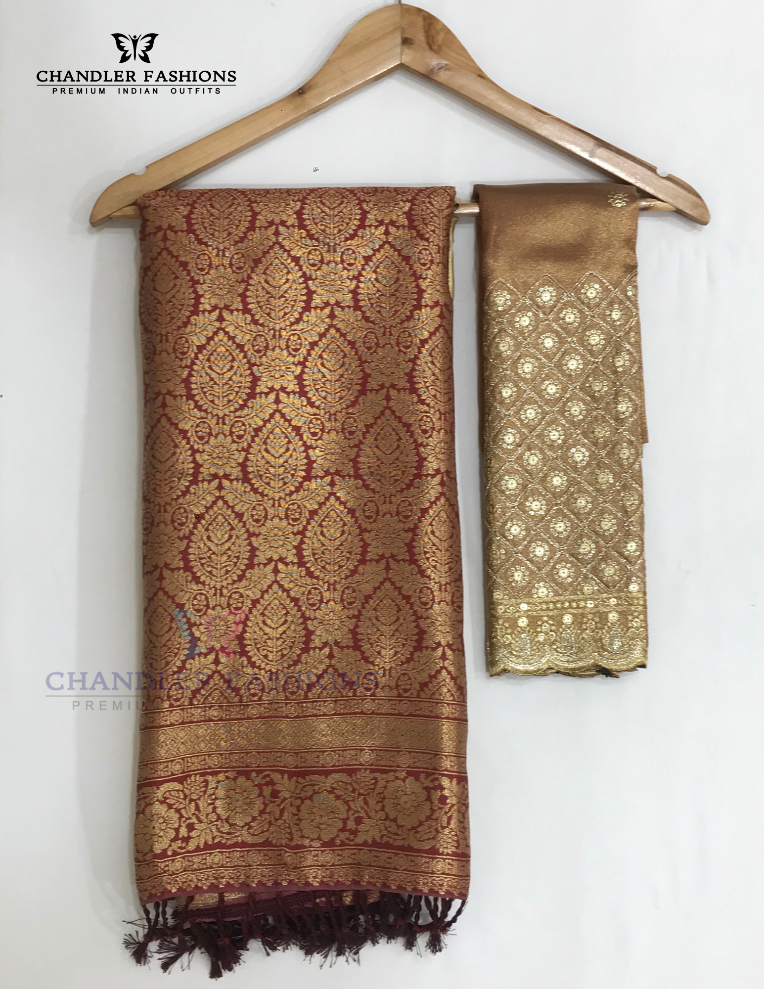 Gold Color Tissue Silk Saree With Designer Blouse Near Me