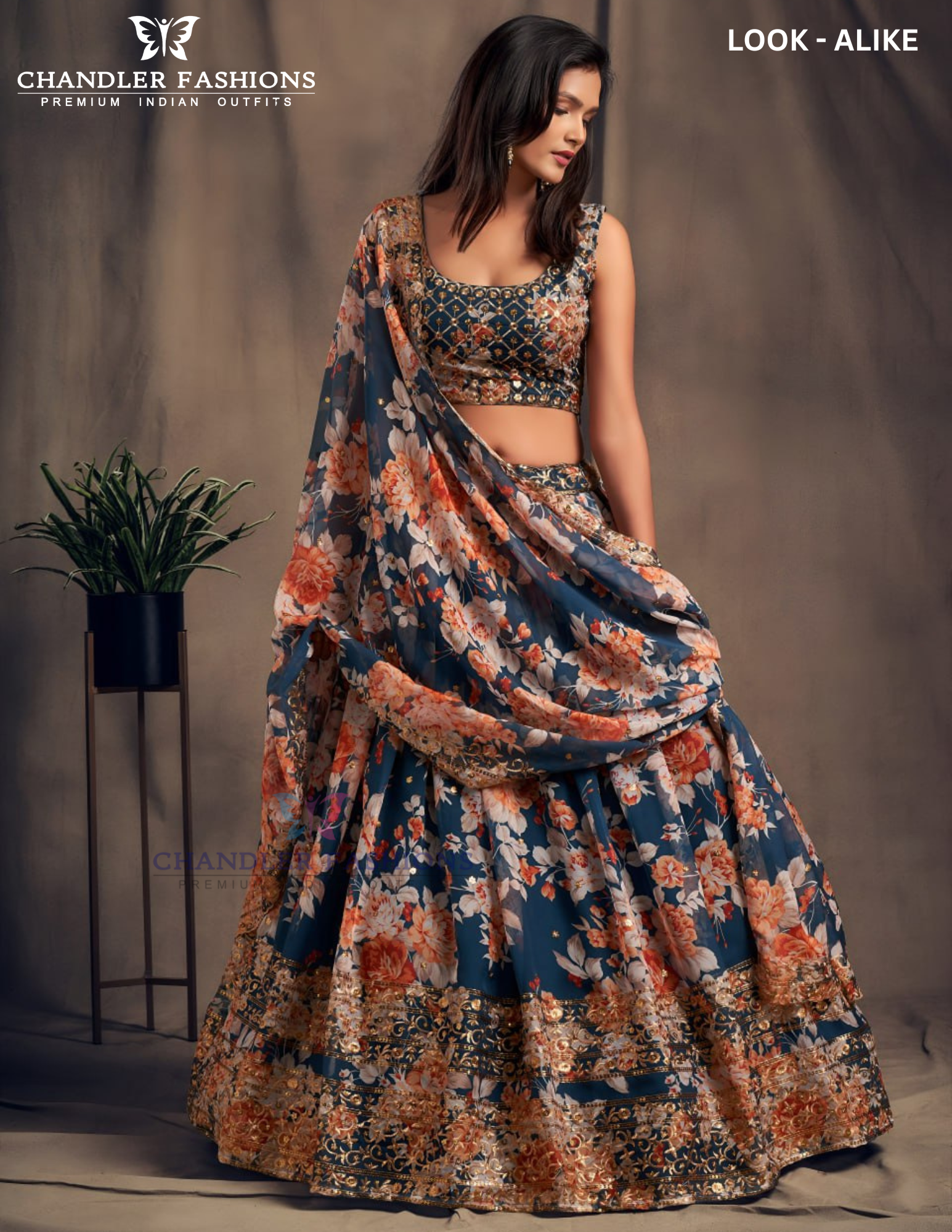 Navy Blue Color Organza With Sequins Zari And Embroidery Work Lehenga Near Me