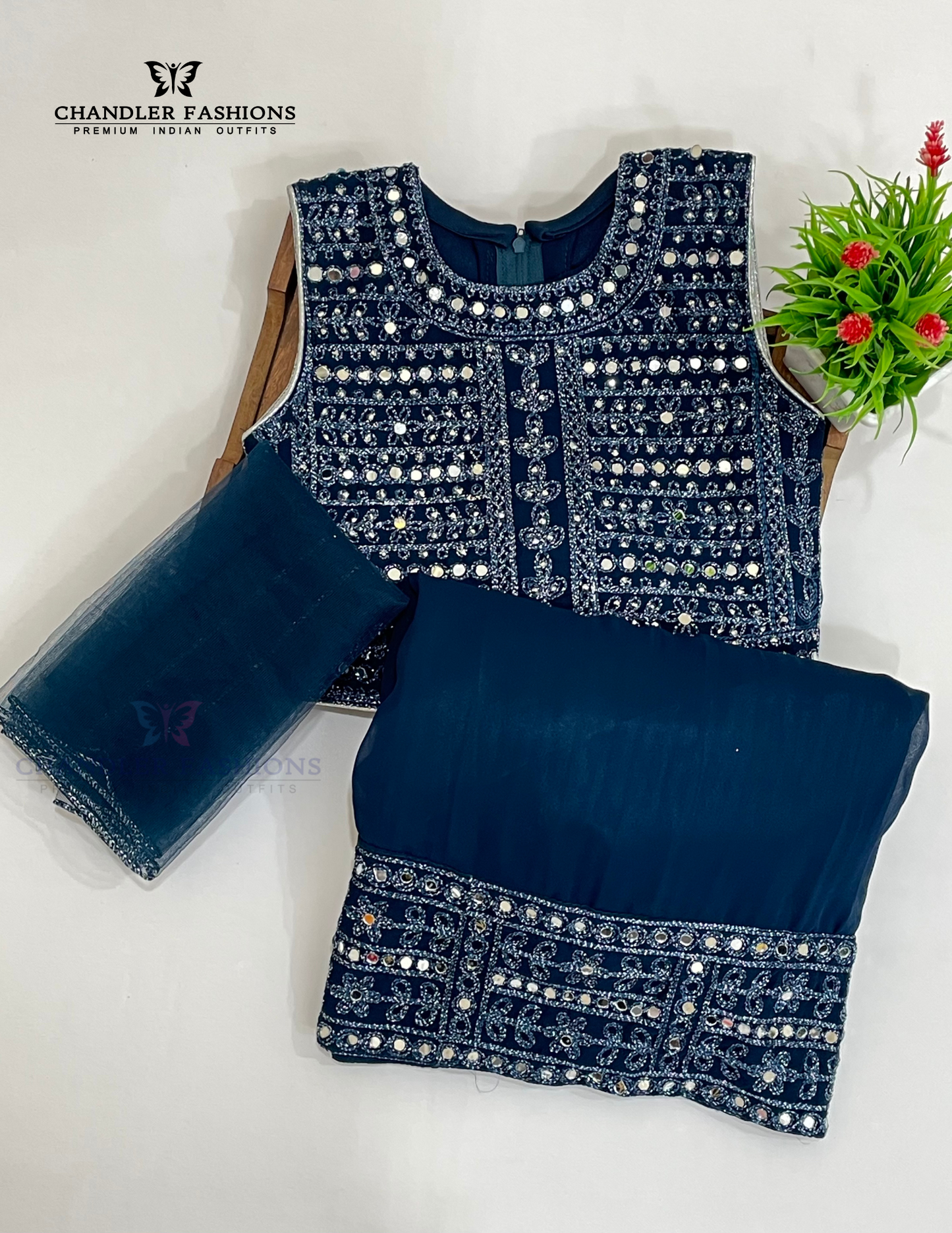 Alluring Teal Blue Color Georgette With Embroidery And Mirror Work Girls Choli Sets