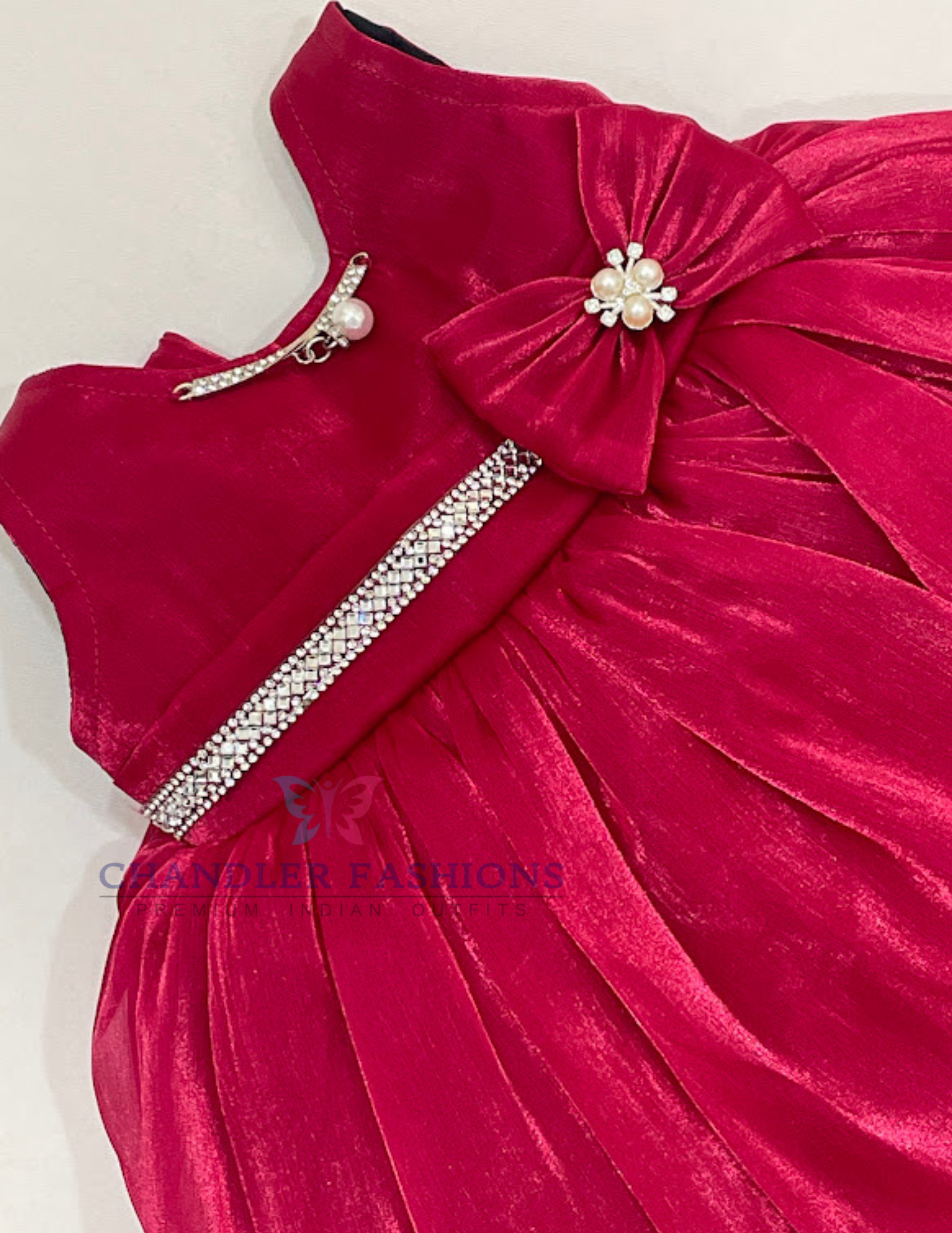 Dark Pink Color Organza Frock Near Me