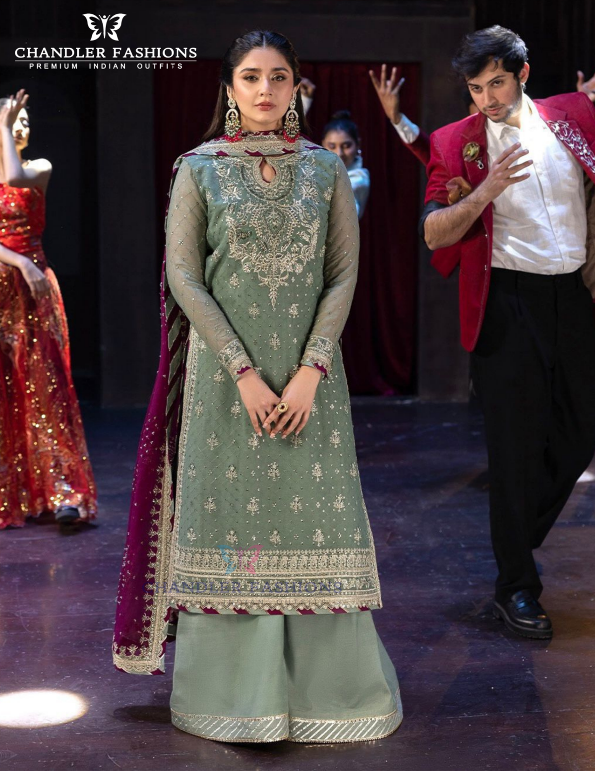 Light Green Color Georgette With Embroidery Work Palazzo Suits With Dupatta Near Me