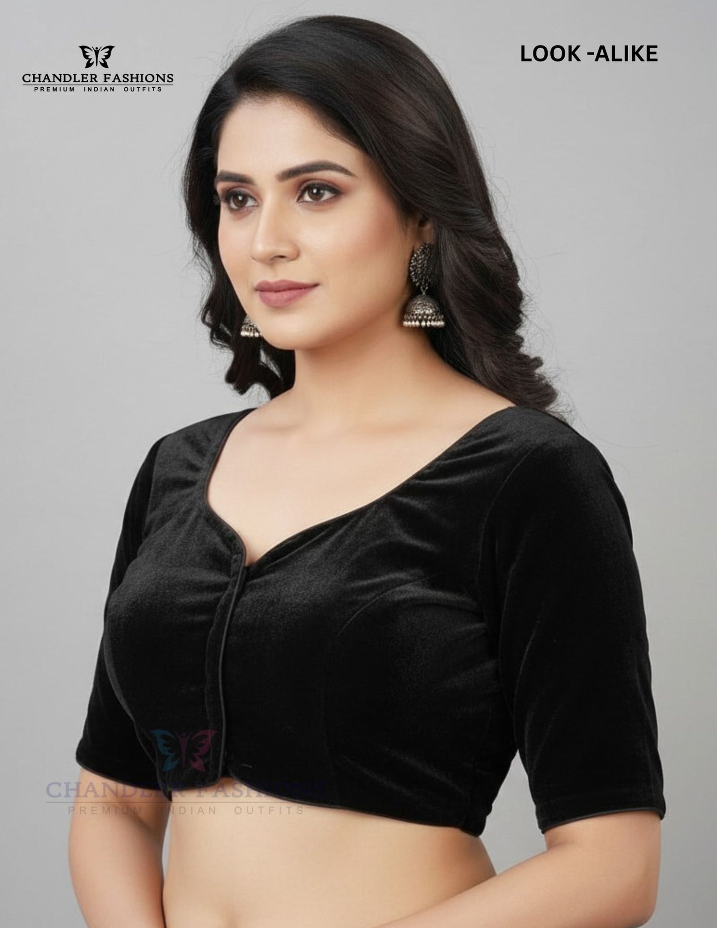 Alluring Black Colored Velvet With Paan Neck Readymade Blouse For Women