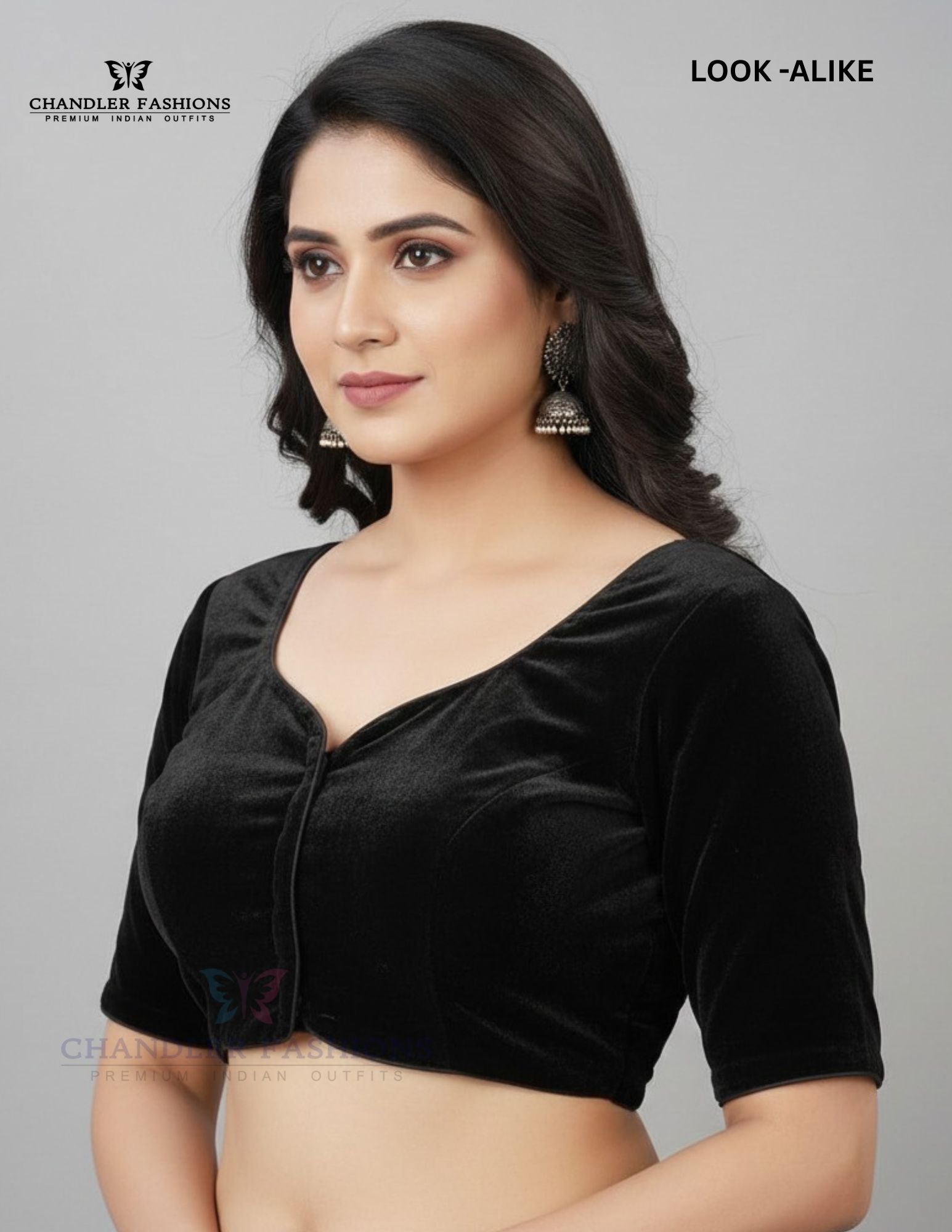 Alluring Black Colored Velvet With Paan Neck Readymade Blouse For Women