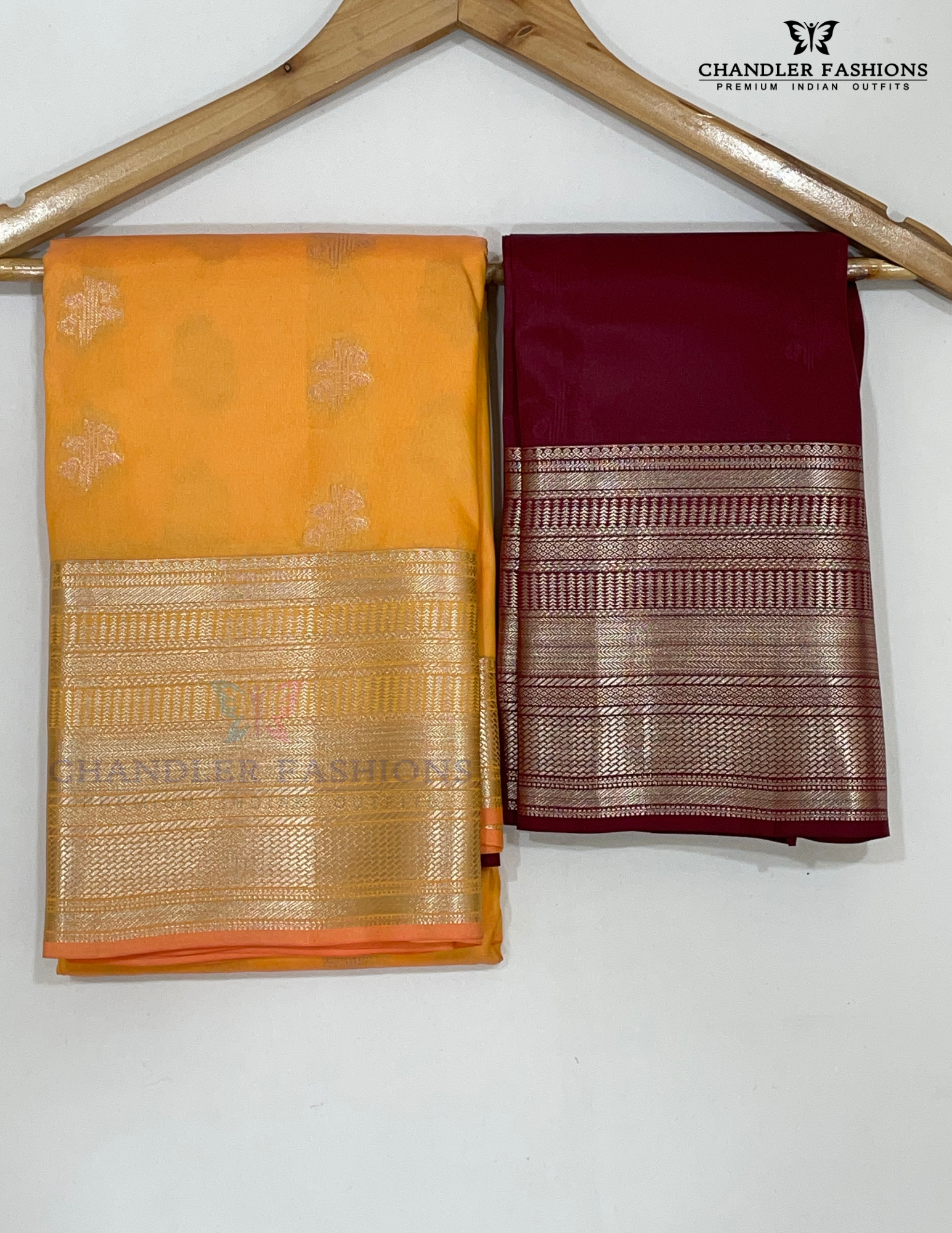 Light Orange Color Pure Kanchi Silk With Maroon Pallu And Gold Zari Work Saree For Women Near Me