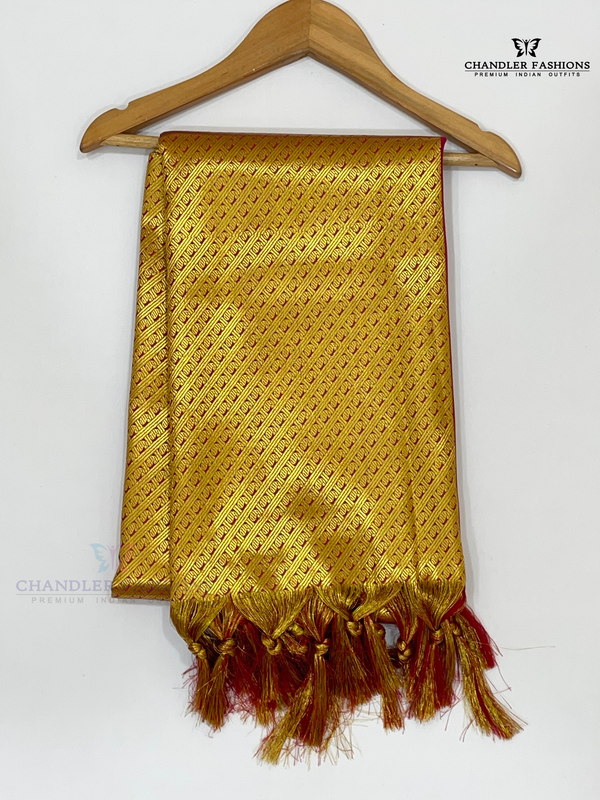 Alluring Maroon Color Art Silk Shawl With Golden Zari Work (Ponnadai) Near Me
