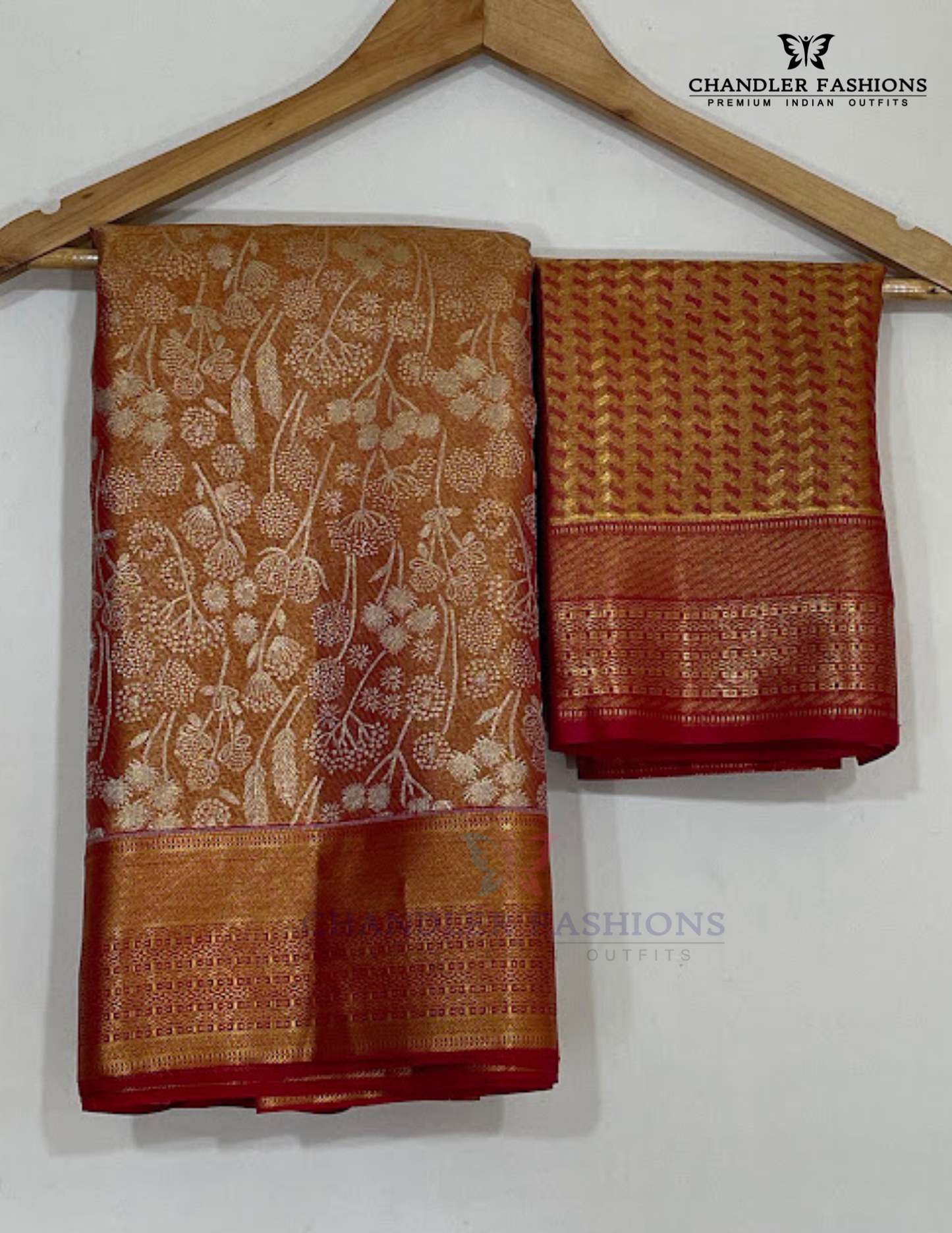 Copper Color Pure Kanchi Silk With Unique Motifs Gold Zari Work Saree Near Me