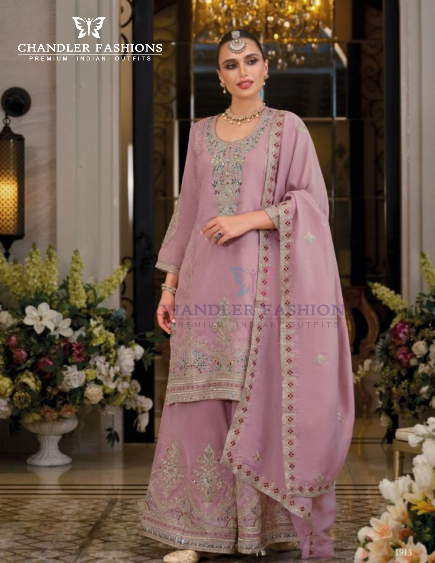 Elegant Lavender Color Emboidery Work Kurti With Palazzo Suits For Women