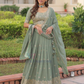 Attractive Pista Green Color Faux Georgette With Embroidery And Sequins Work Lehenga Choli With Dupatta
